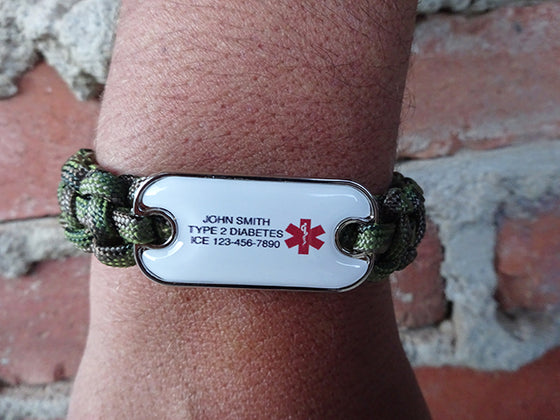 Customizable Dog Tag Medical ID Paracord Bracelet - Three Lines