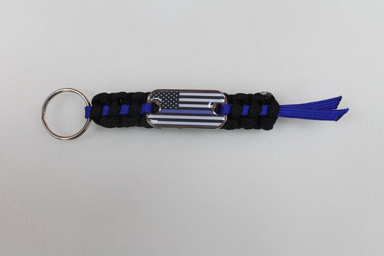 Police Thin Blue Line Dog Tag Mini Keychain
