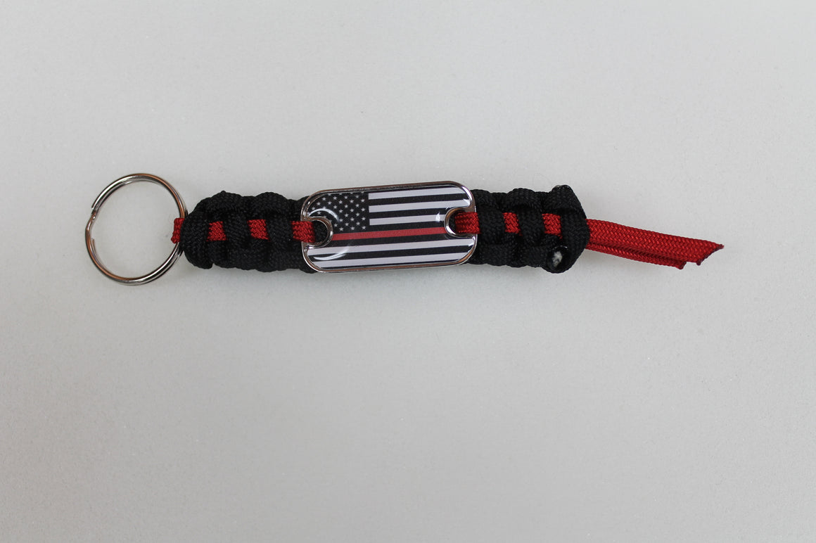 Firefighter Thin Red Line Dog Tag Mini Keychain
