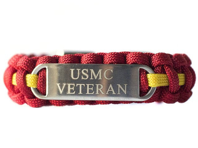 Engraved Stainless Steel USMC Veteran Paracord Bracelet