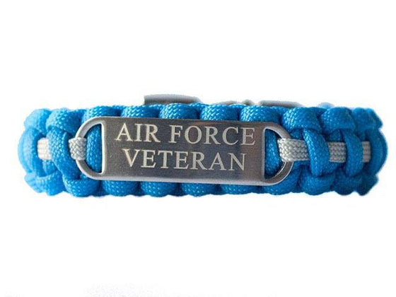 Engraved Stainless Steel Air Force Veteran Paracord Bracelet