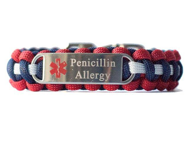 Penicillin Allergy Medical Alert Round Adjustable Sterling Silver Brac -  Purple Pelican Designs